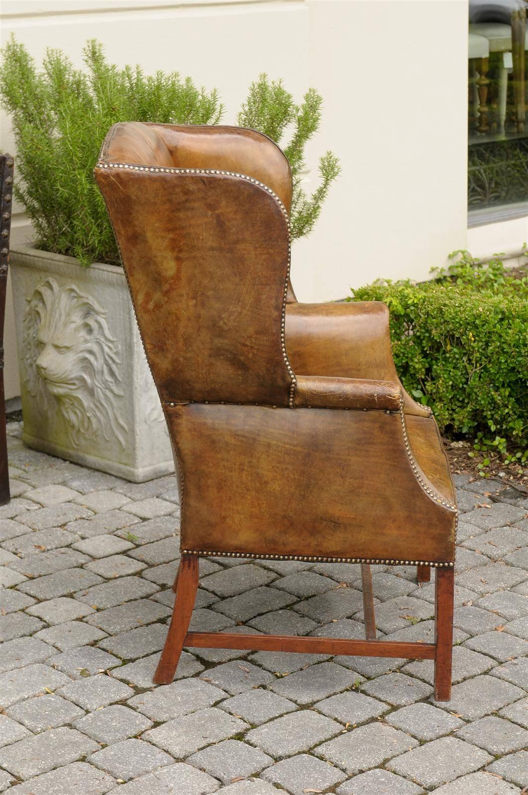 19 th c.English Leather Wing Chair 4