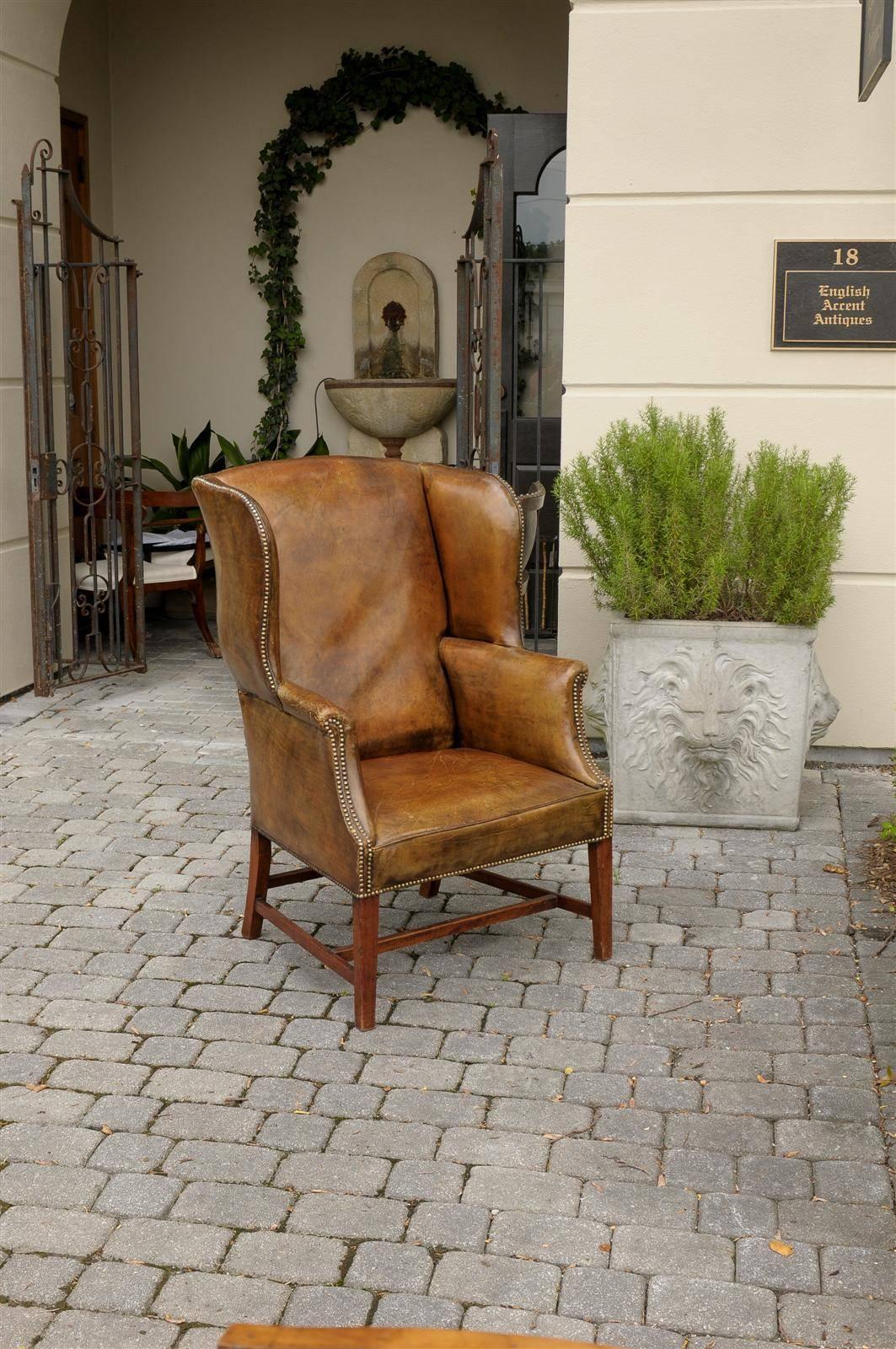 19 th c.English Leather Wing Chair In Excellent Condition In Atlanta, GA