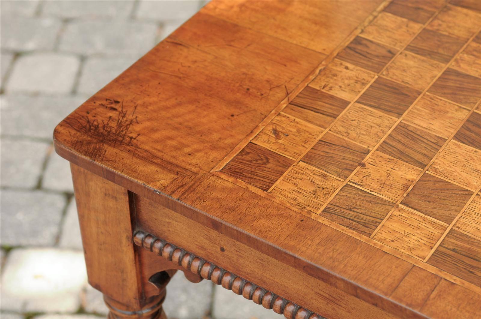 English 19th Century Barley Twist Side Table With Checker Board Top 3