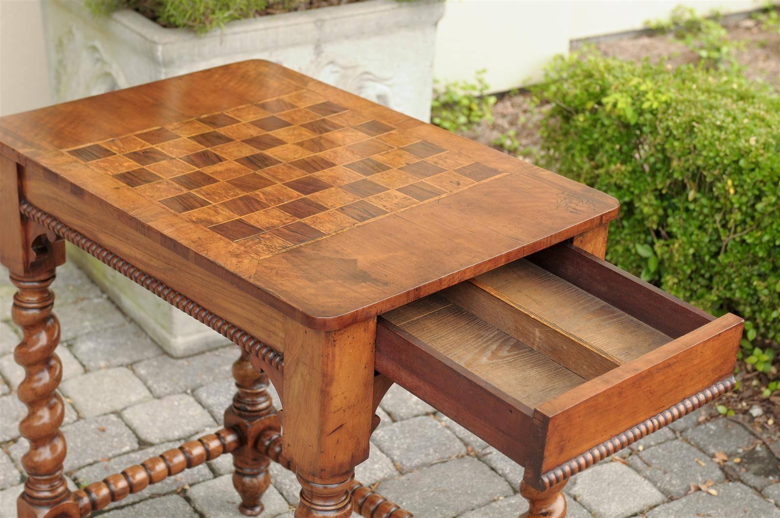 English 19th Century Barley Twist Side Table With Checker Board Top 2