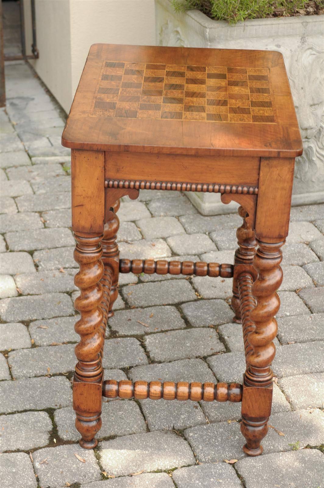 English 19th Century Barley Twist Side Table With Checker Board Top 4