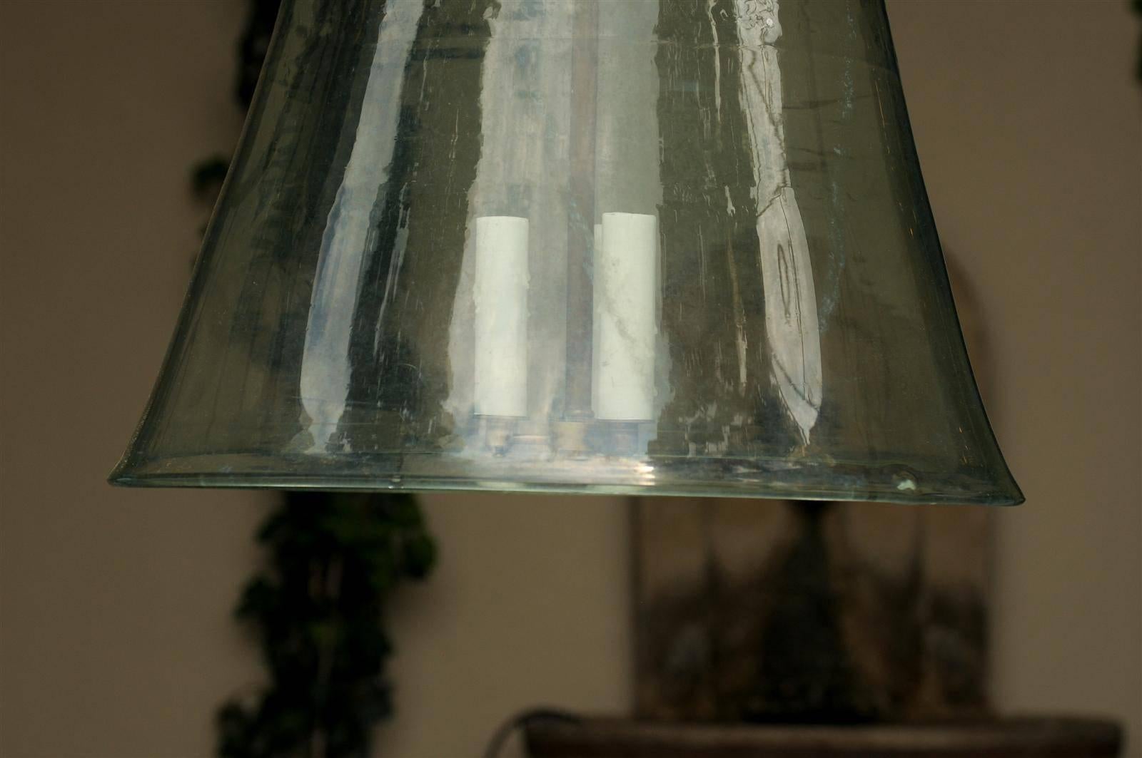 Glass French Turn of the Century Three-Light Cloche Bell Jar Transparent Lantern 