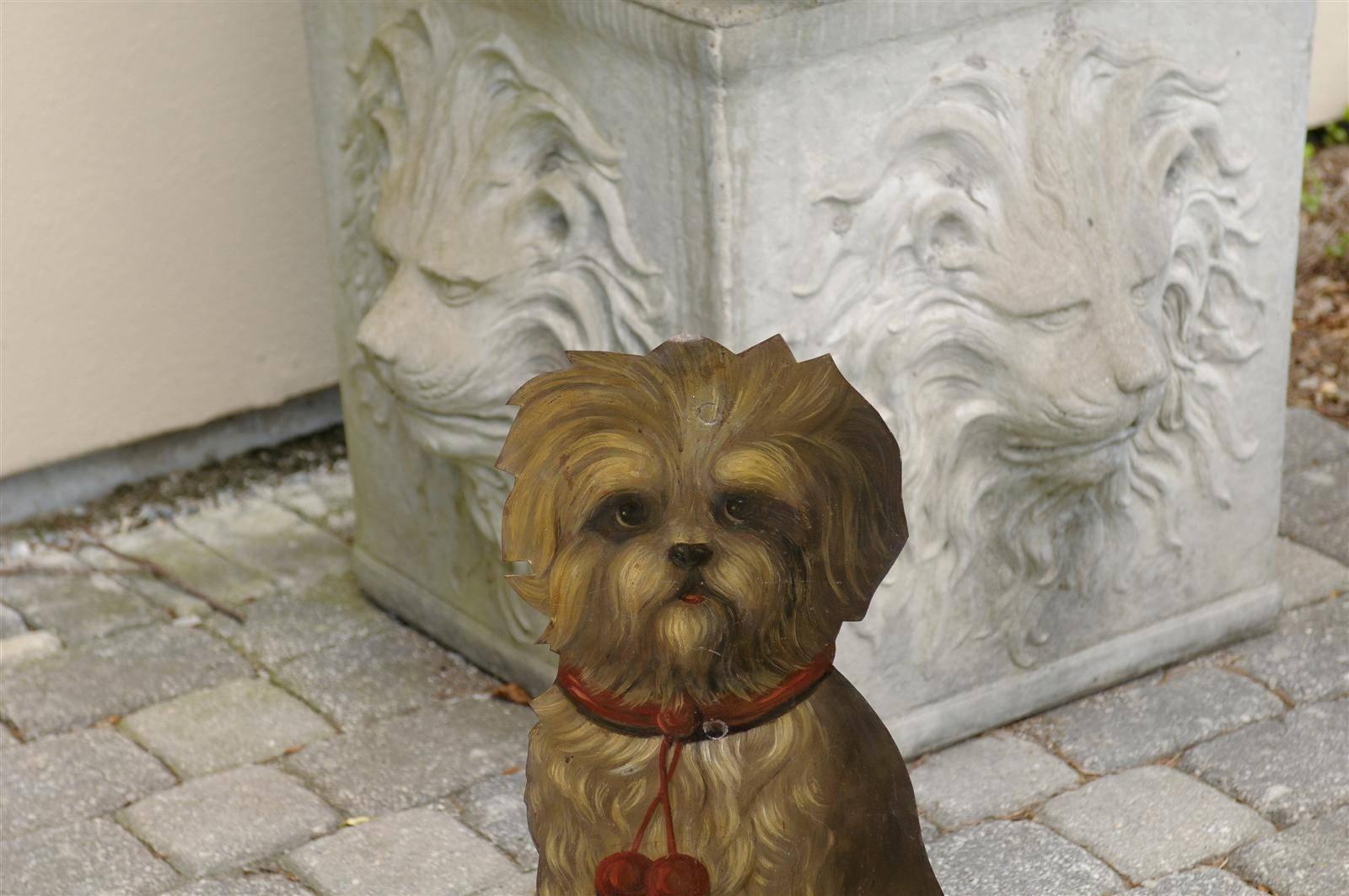 English late 19th Century Painted Terrier Tôle Umbrella Stand with Trompe-l’œil In Good Condition In Atlanta, GA
