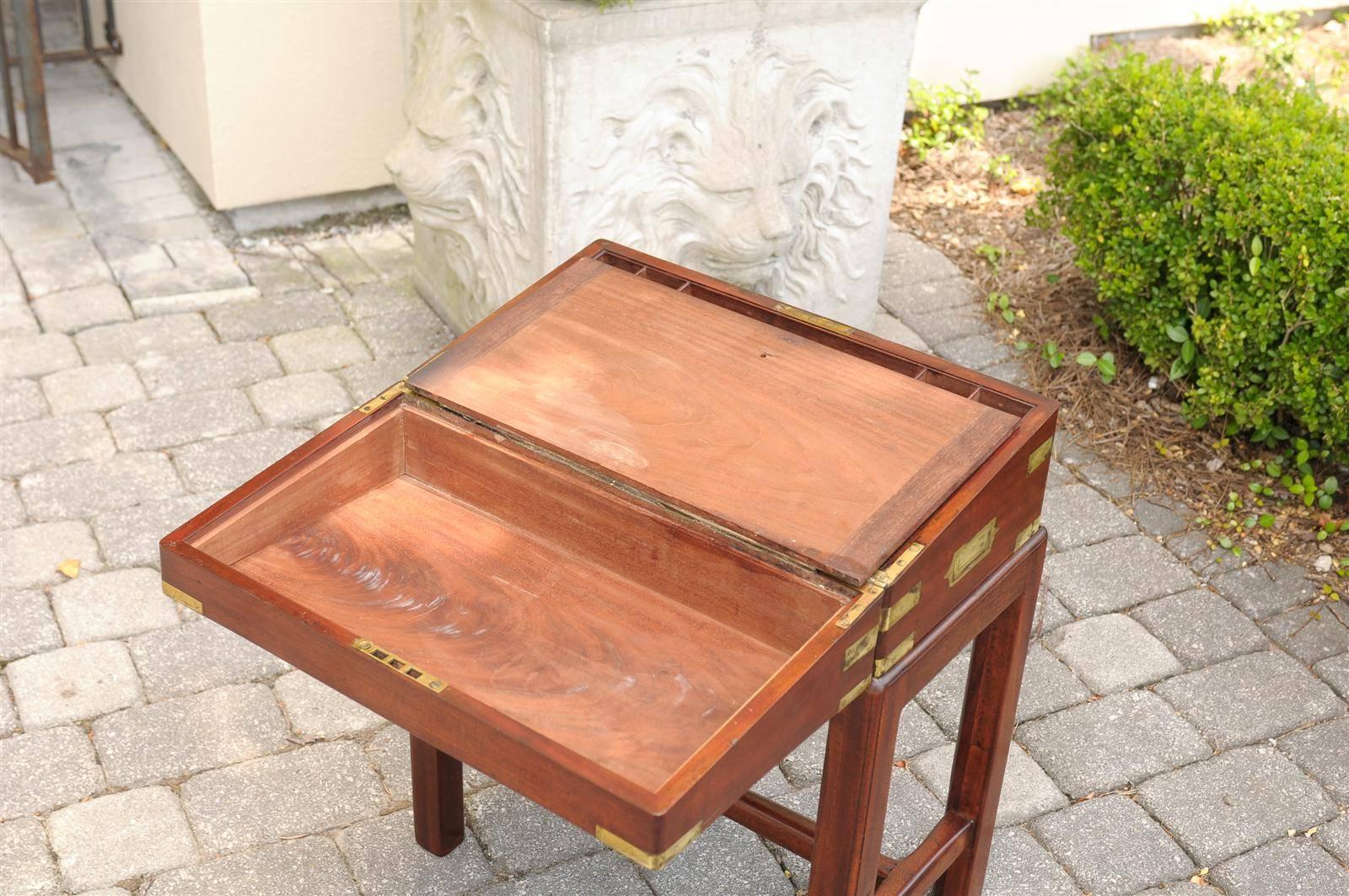 English 19th Century Mahogany Lap Desk Box on Stand with Brass Accents 3
