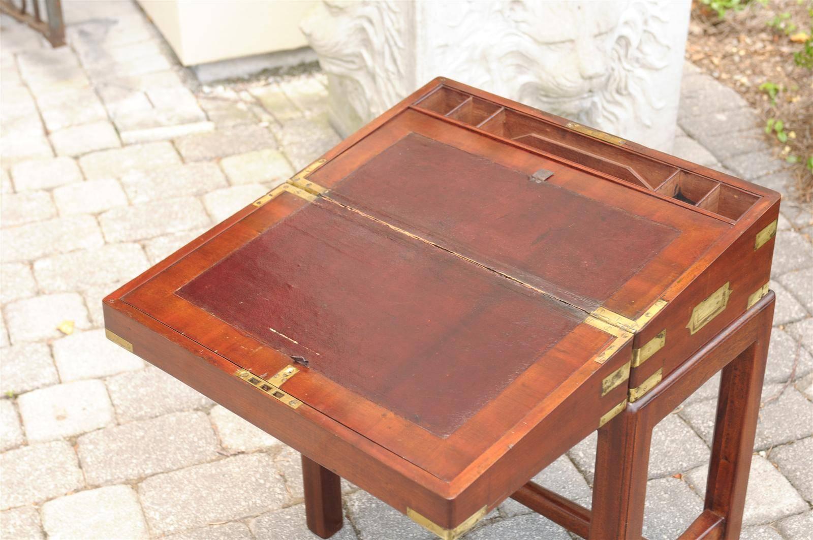English 19th Century Mahogany Lap Desk Box on Stand with Brass Accents 4