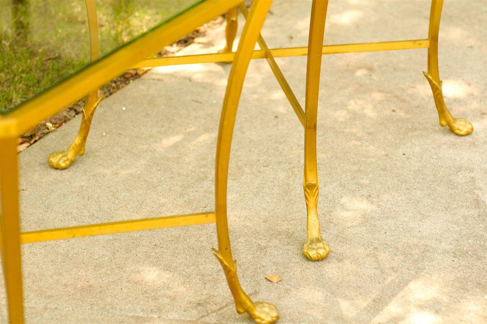 Pair of French 1950s Maison Baguès Style Tables Made of Glass and Gilt Bronze 4