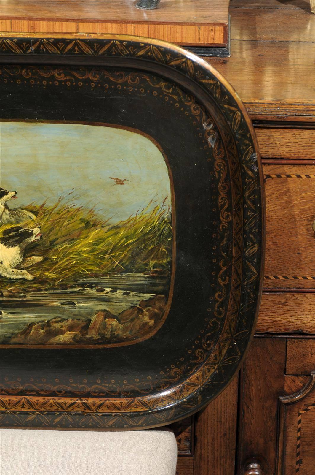 English Tole Painted Tray with Dogs 1