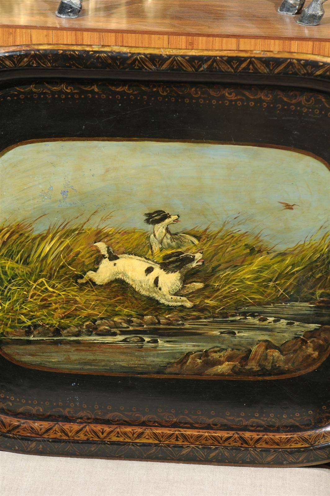 English Tole Painted Tray with Dogs 2