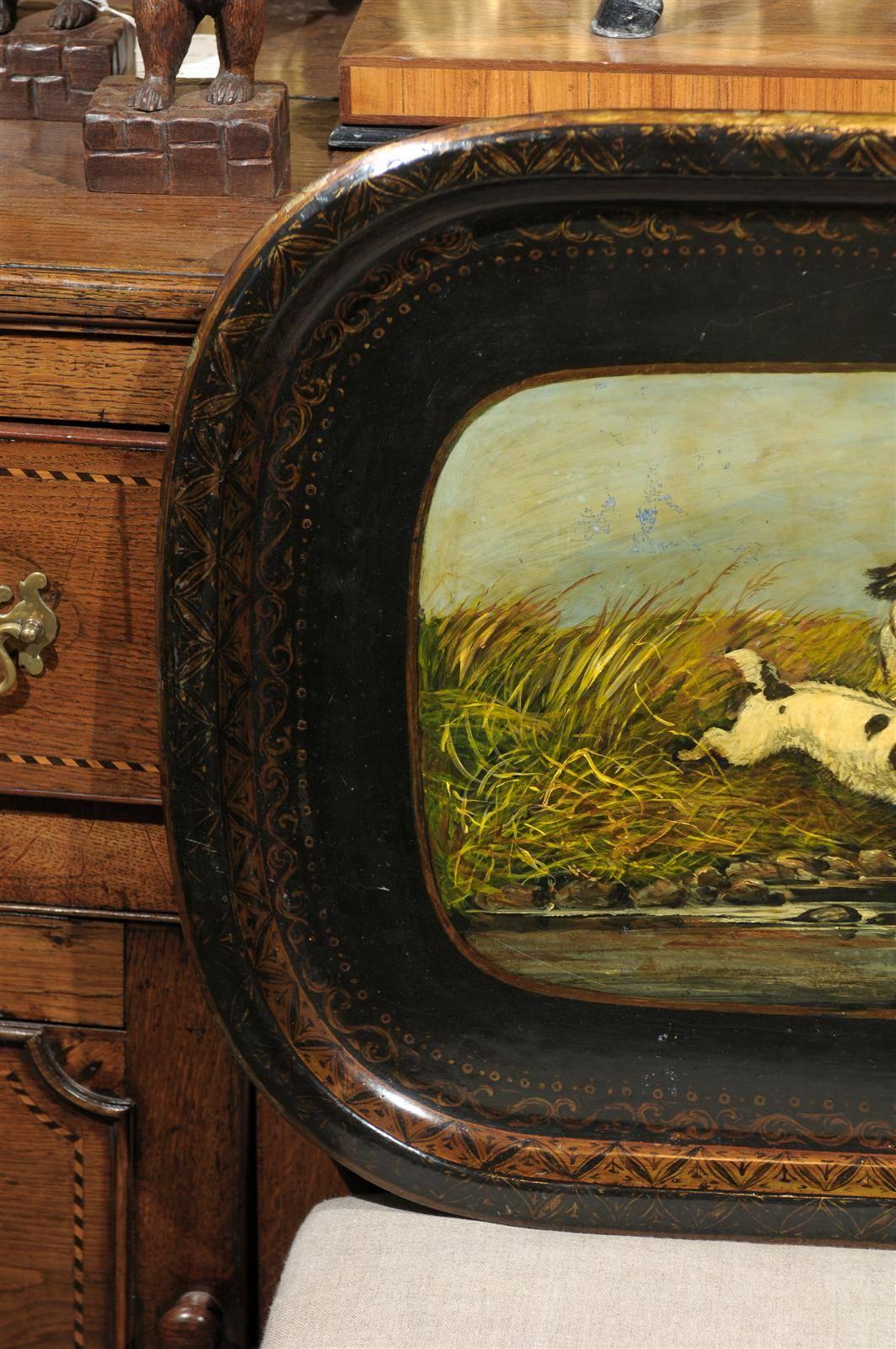 English Tole Painted Tray with Dogs 3