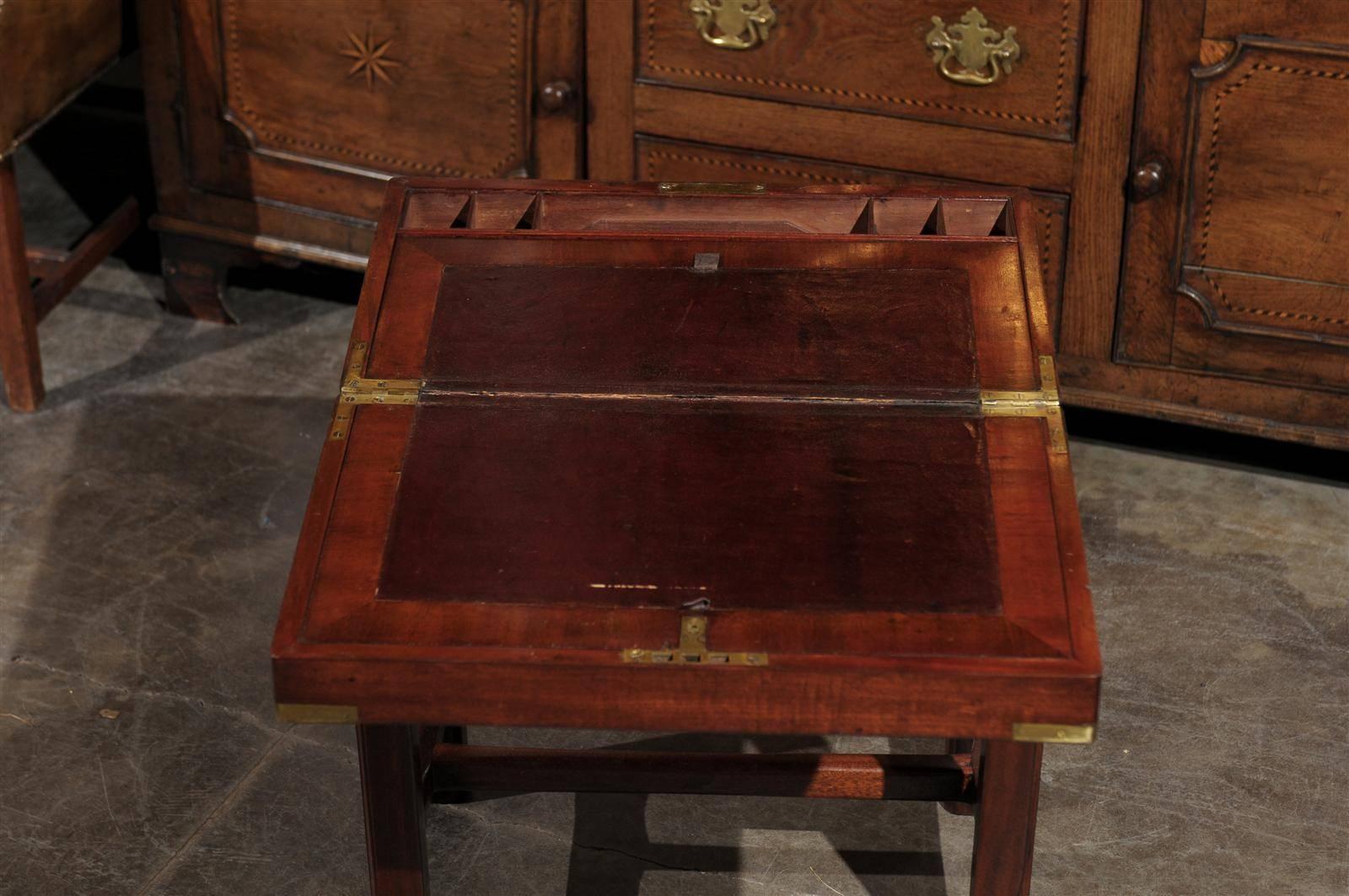 English Mahogany Writing Box or Lap Desk on Stand with Brass Handles and Storage 3