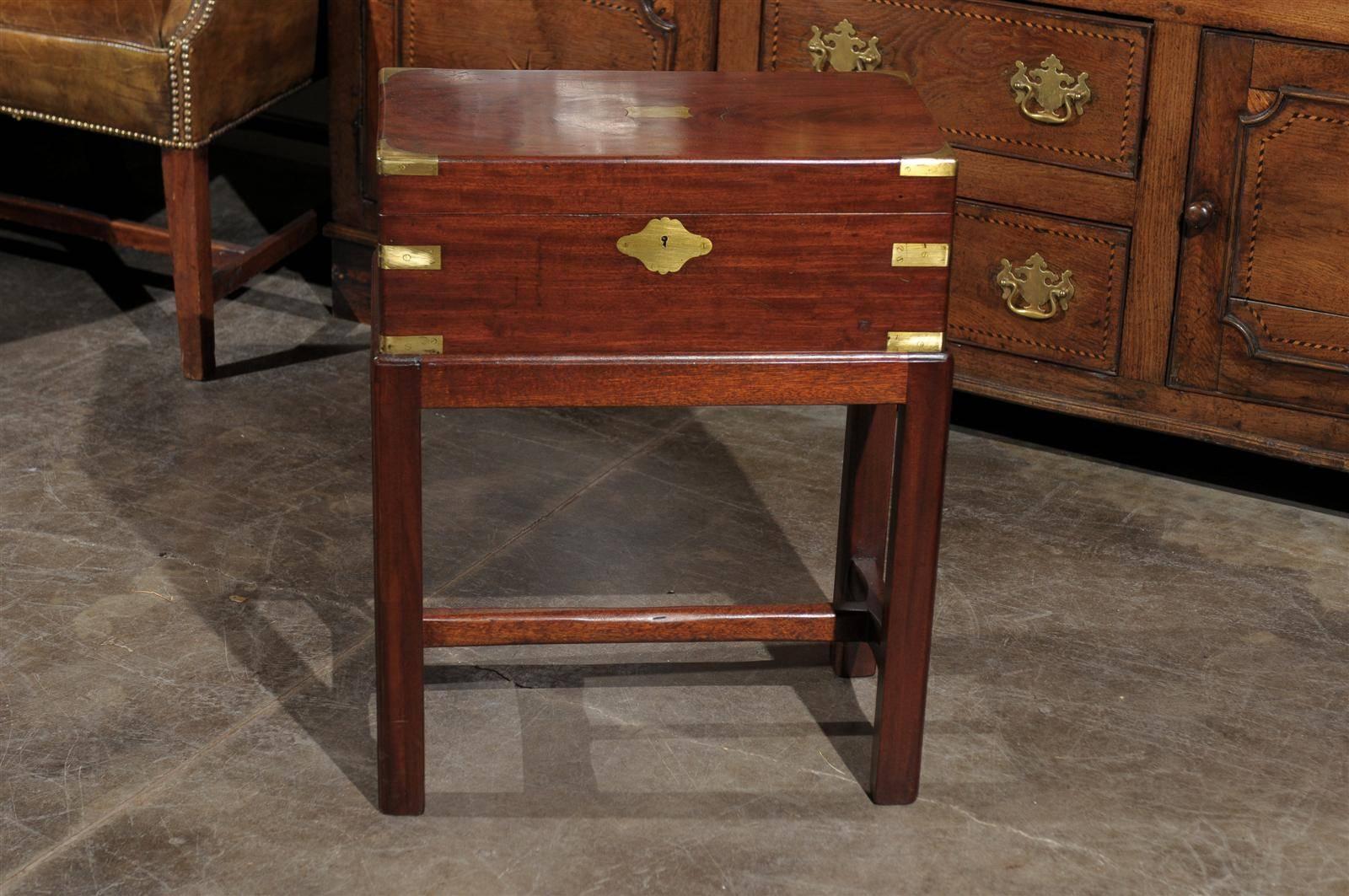 English Mahogany Writing Box or Lap Desk on Stand with Brass Handles and Storage 4