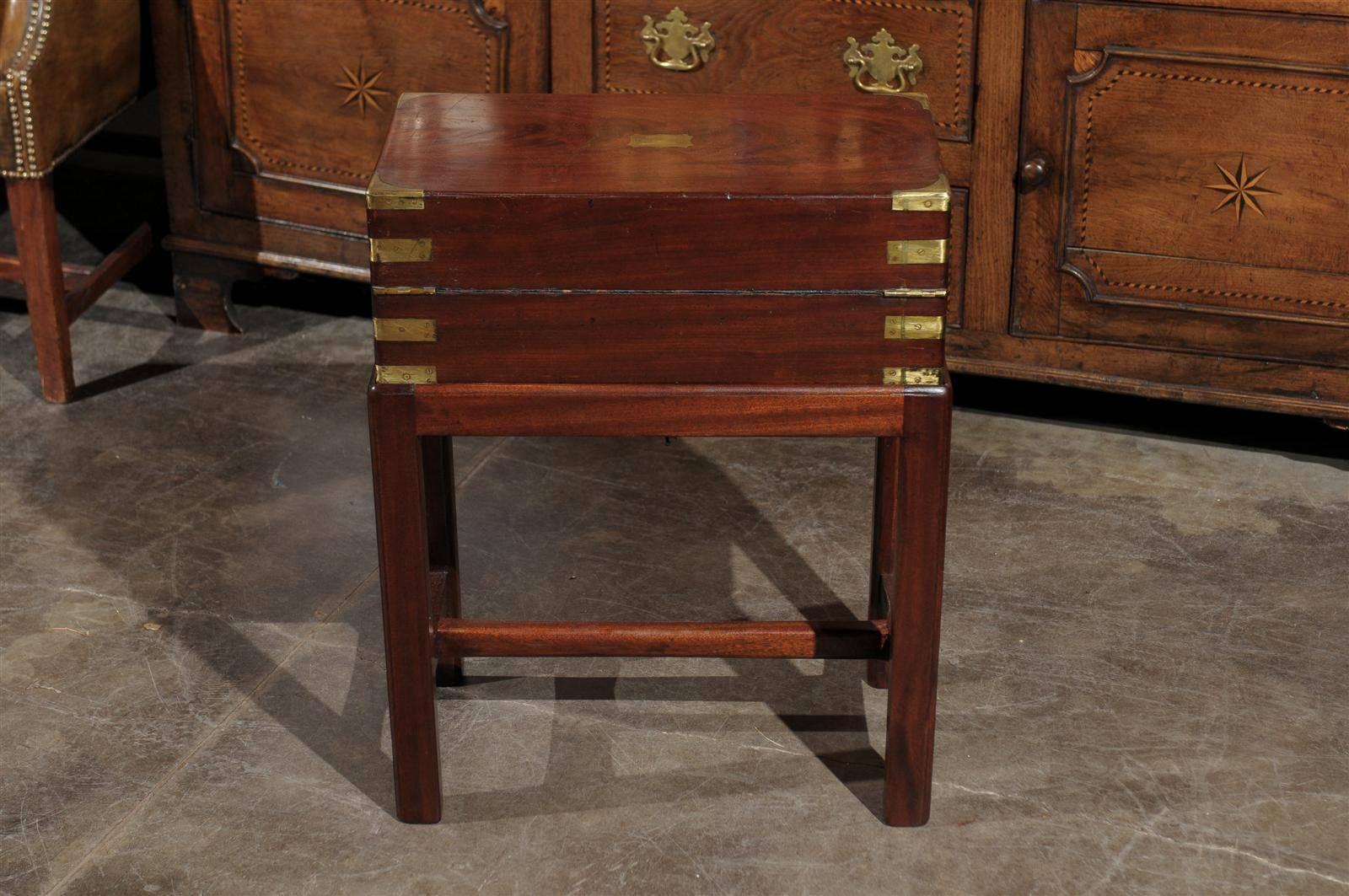 English Mahogany Writing Box or Lap Desk on Stand with Brass Handles and Storage 5