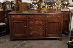 English Oak Early 19th Century Dresser Base or Server with Drawers and Doors