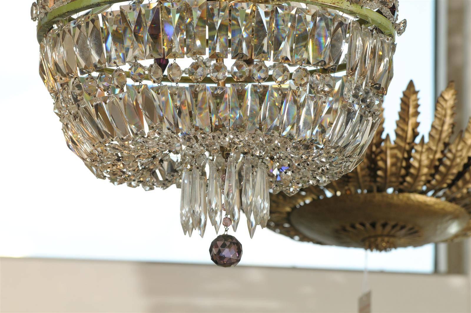 French Basket Shaped Crystal Chandelier with Accents of Amethyst Color Crystals For Sale 3