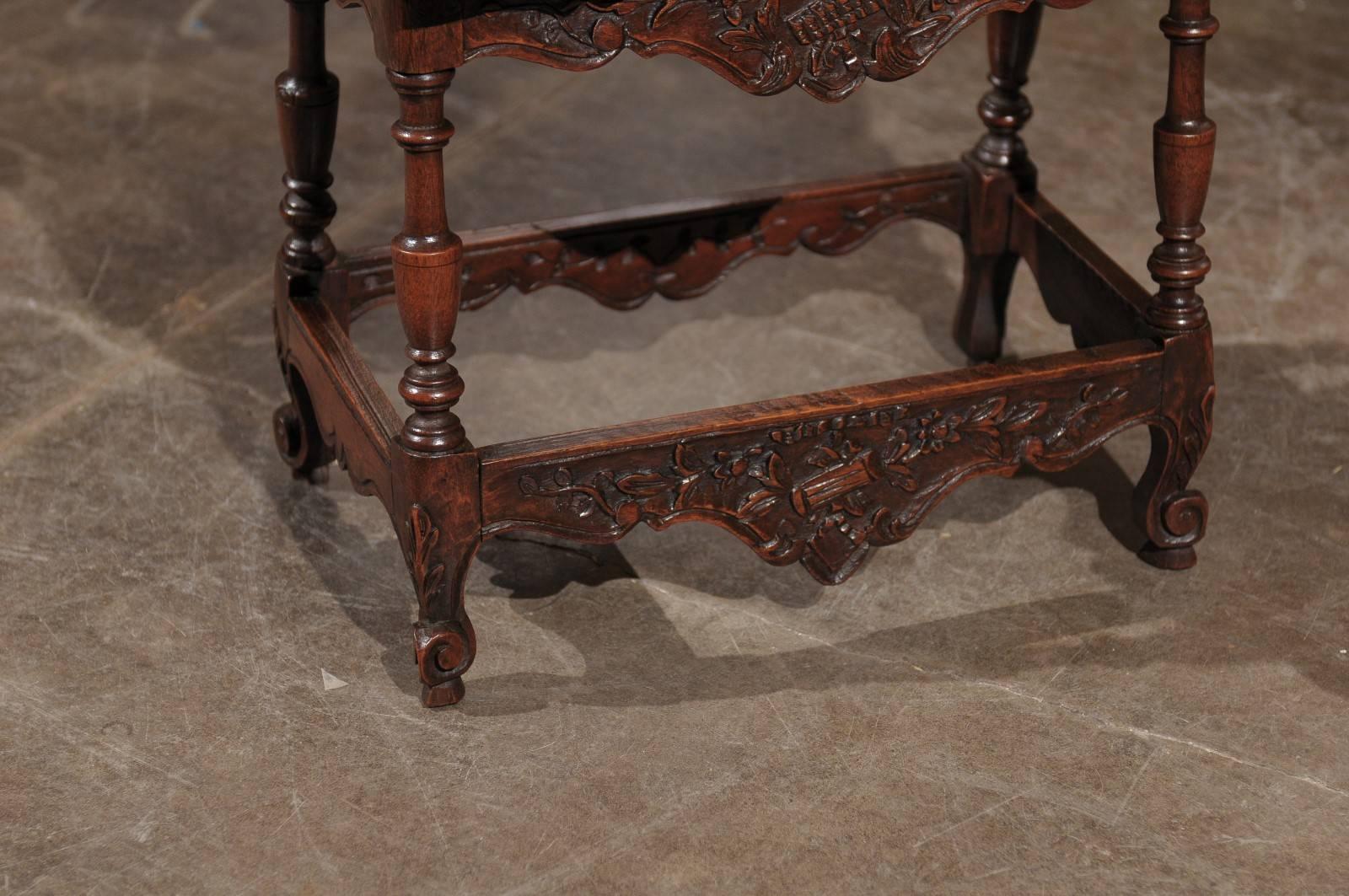 Wood Louis XV Style Early 20th Century Dough Bin Petite Table with Floral Carving