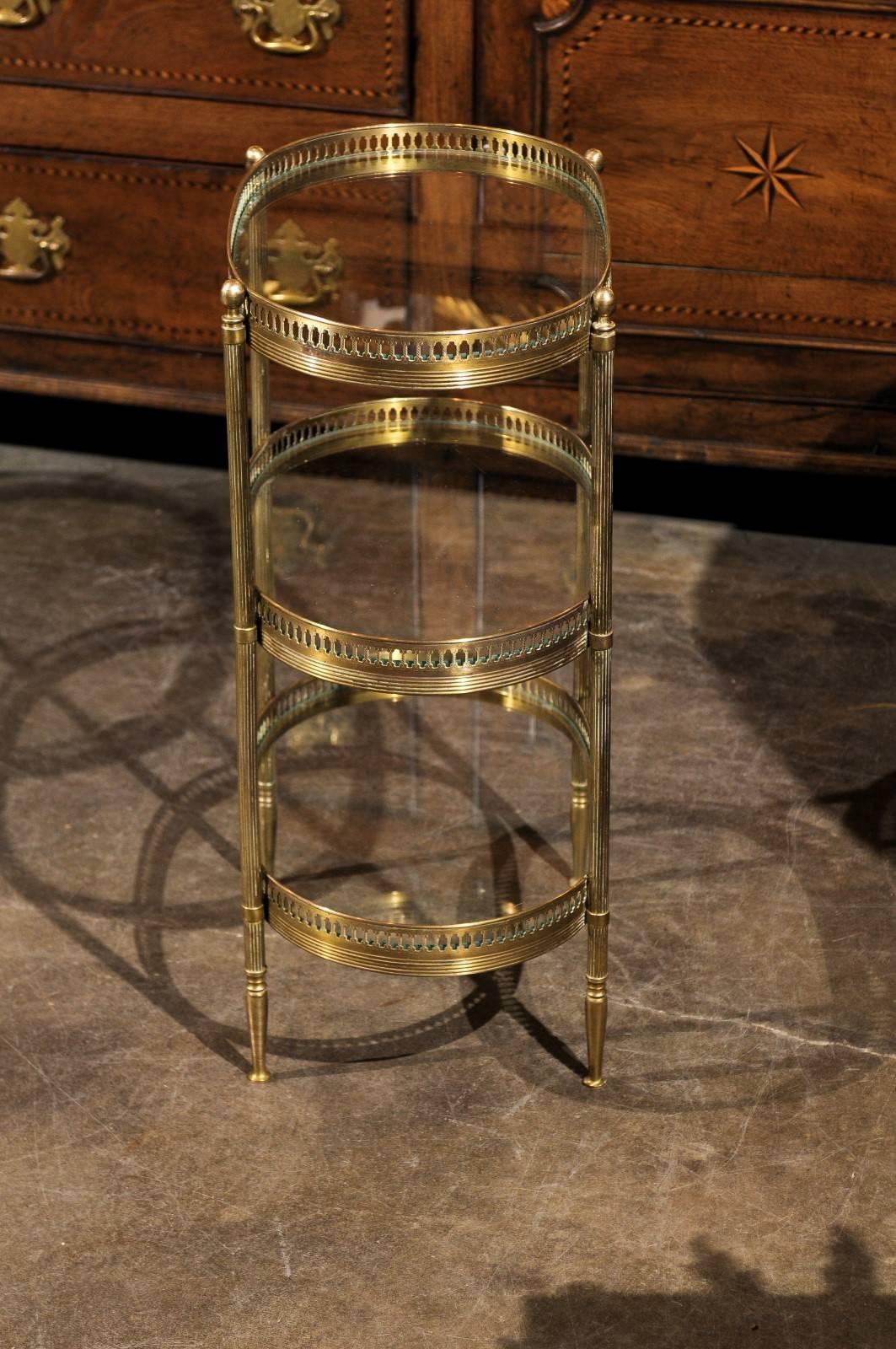 20th Century French Oval Vintage Brass Three-Tiered Small Side Table in Maison Jansen Style