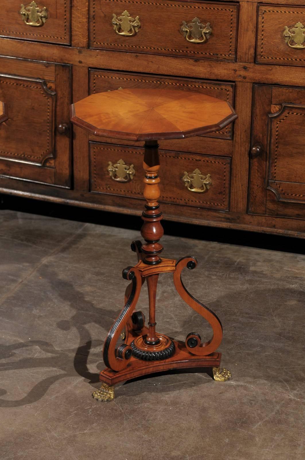 19th Century Pair of 1820s English Period Regency Parcel-ebonized Side Tables with Volutes