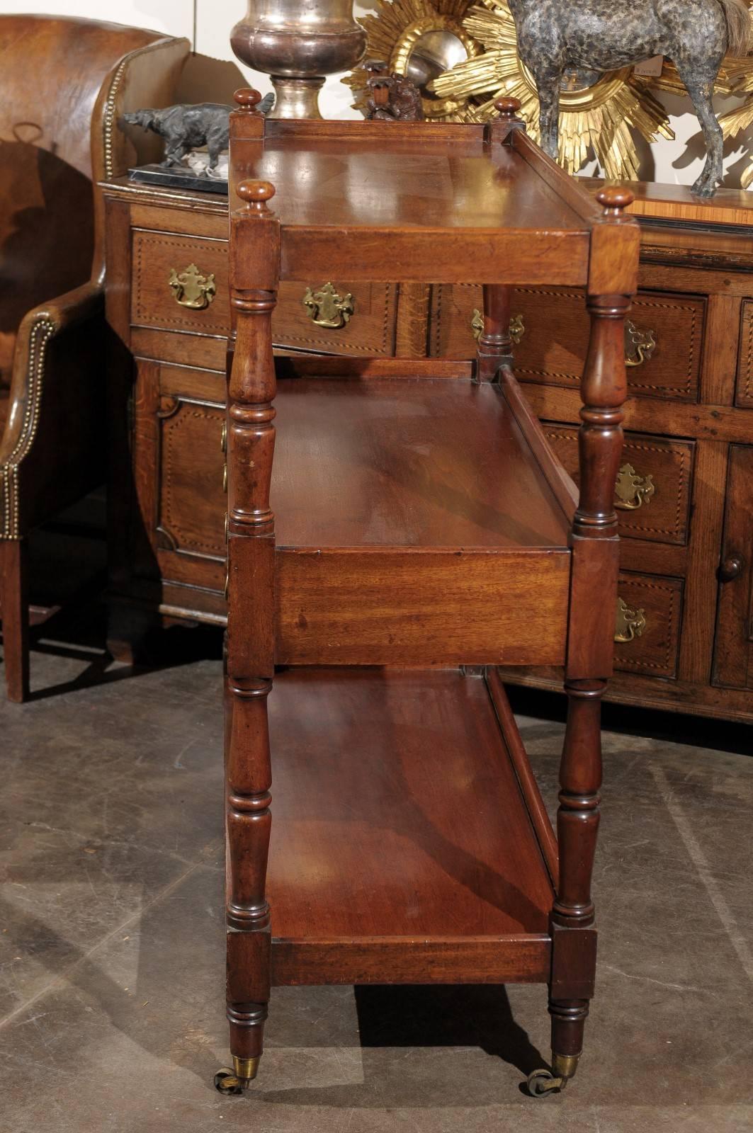 19th Century English Wooden Trolley on Casters with Two Drawers and Turned Legs 4