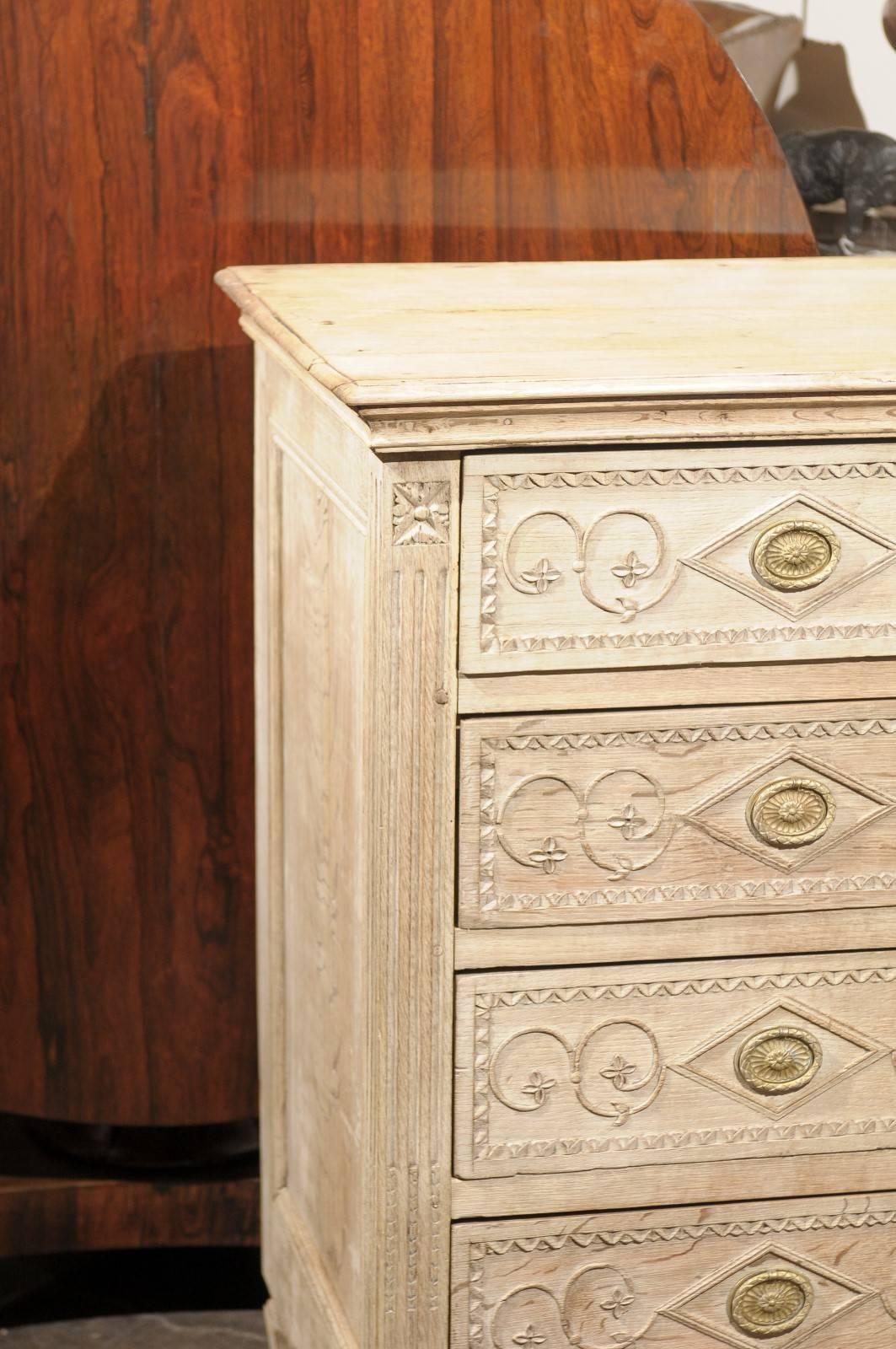 19th Century French Bleached Commode with Carved Geometrical and Floral Motifs 1