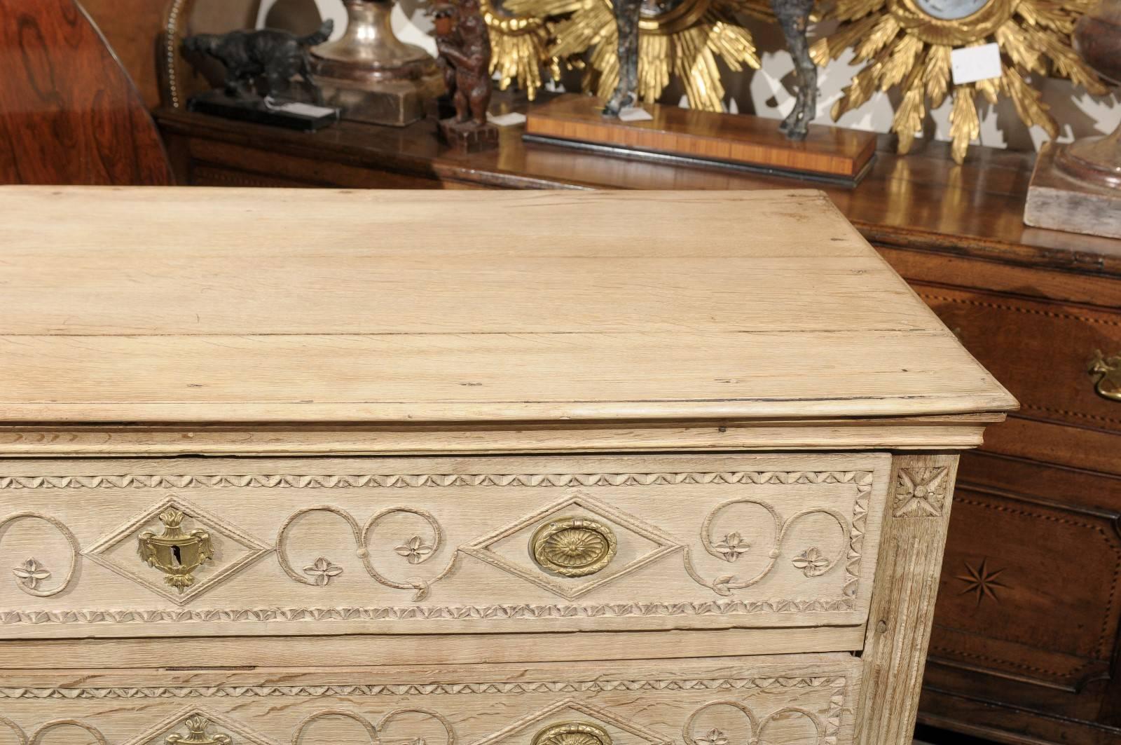 19th Century French Bleached Commode with Carved Geometrical and Floral Motifs 3