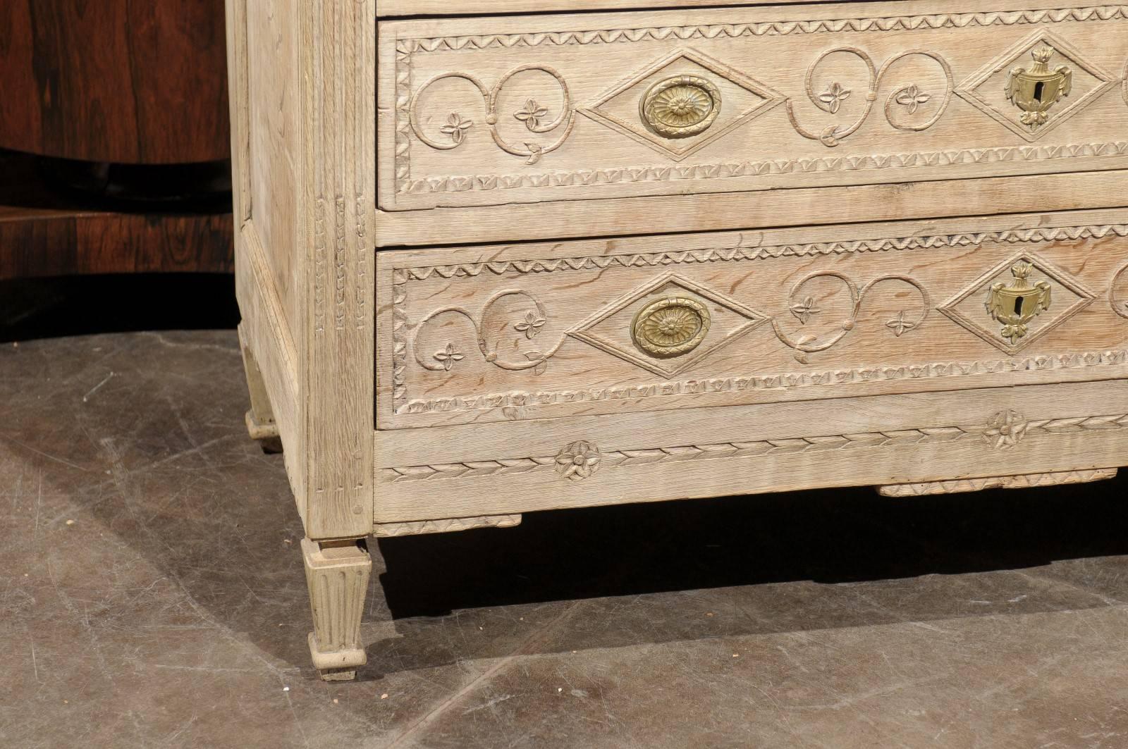 19th Century French Bleached Commode with Carved Geometrical and Floral Motifs 2