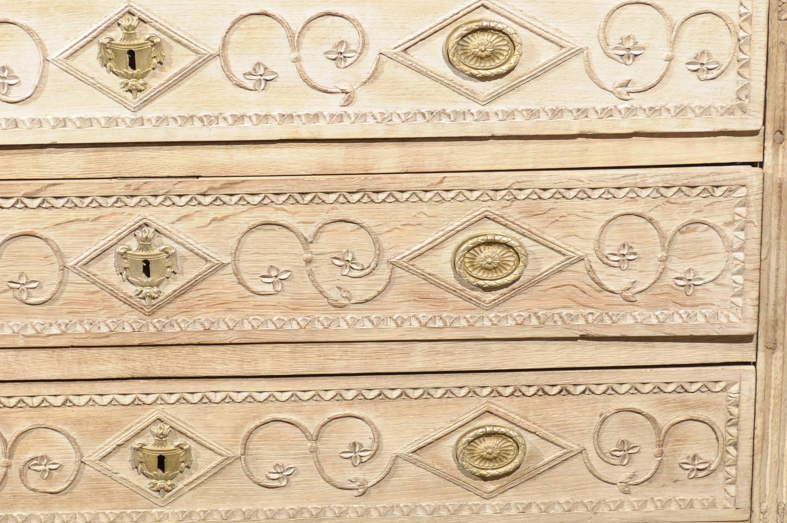 19th Century French Bleached Commode with Carved Geometrical and Floral Motifs 4