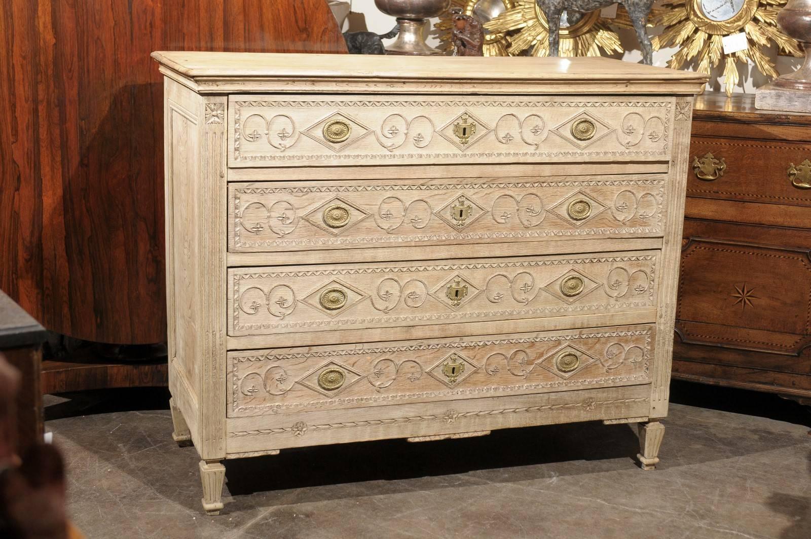 19th Century French Bleached Commode with Carved Geometrical and Floral Motifs 5