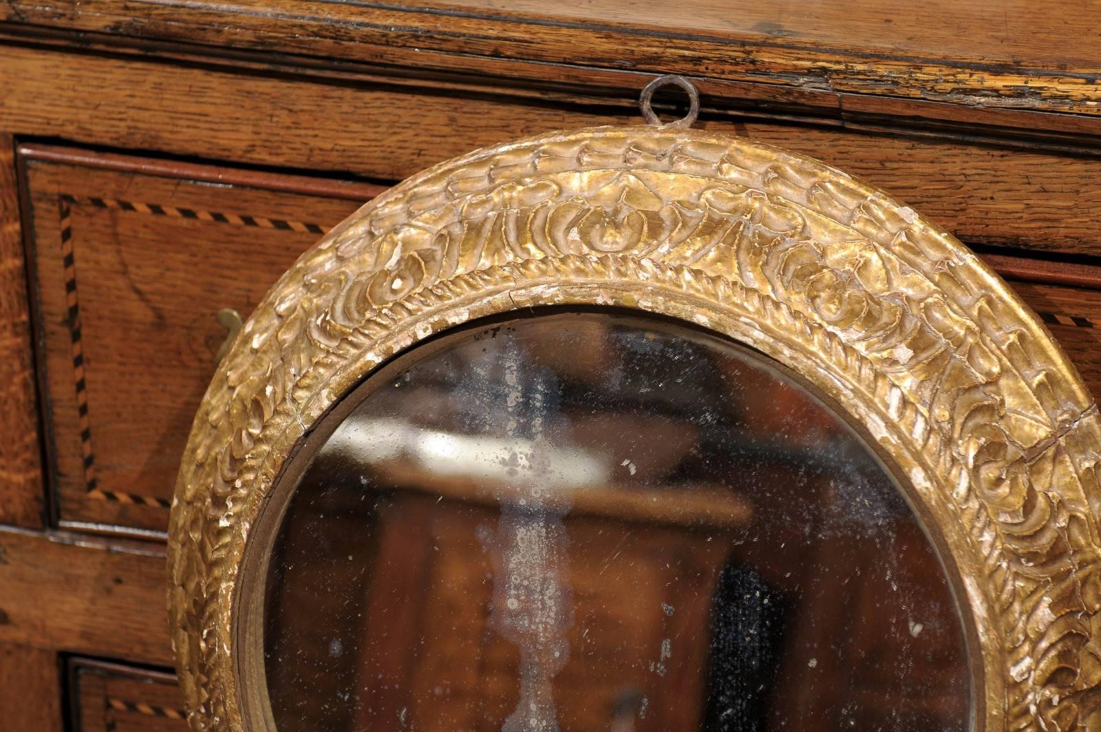 Pair of Mid 19th Century English Round Carved Giltwood Mirrors  6