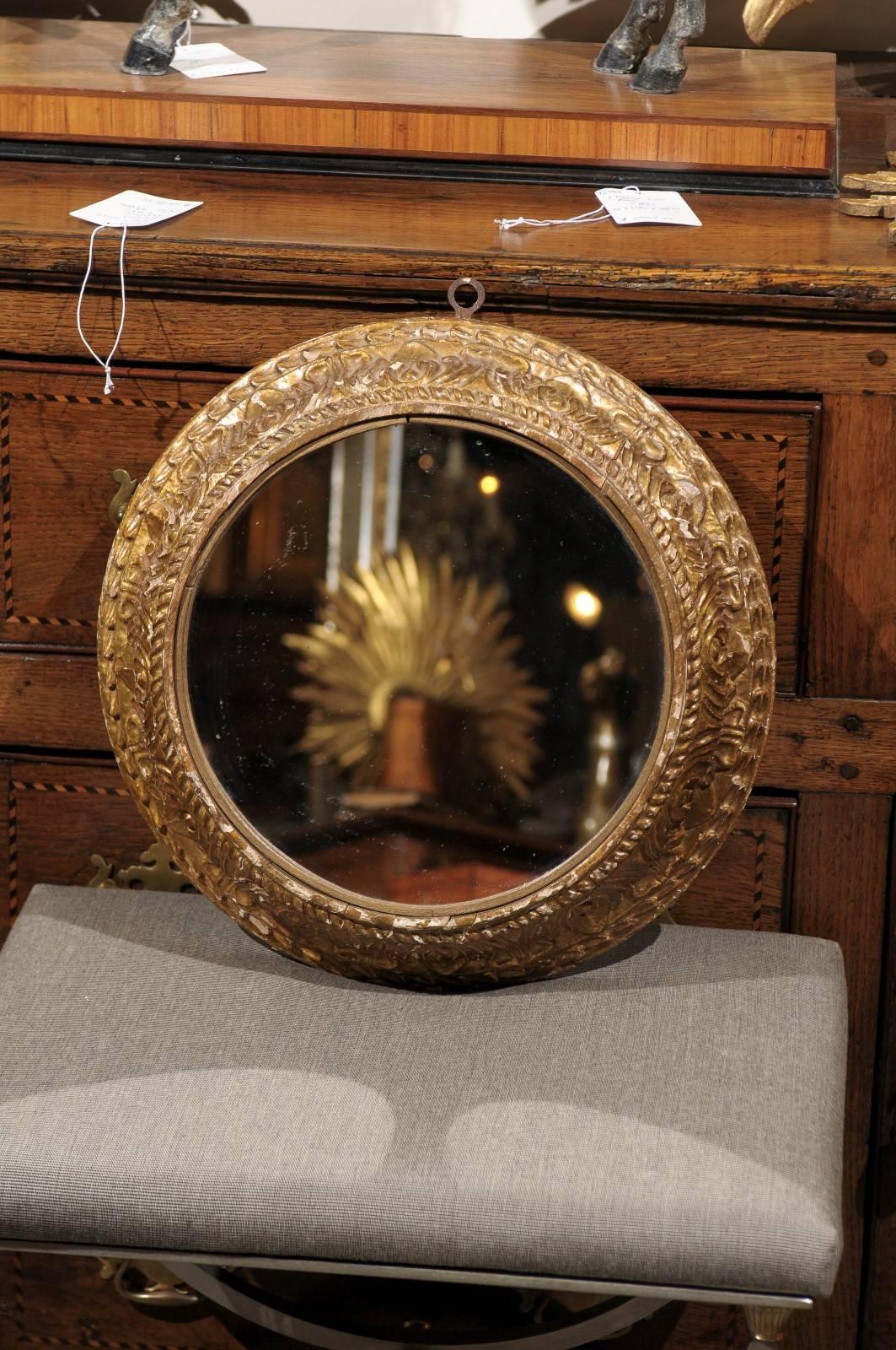 Pair of Mid 19th Century English Round Carved Giltwood Mirrors  1