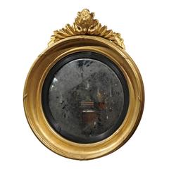 English Round Giltwood Convex Mirror