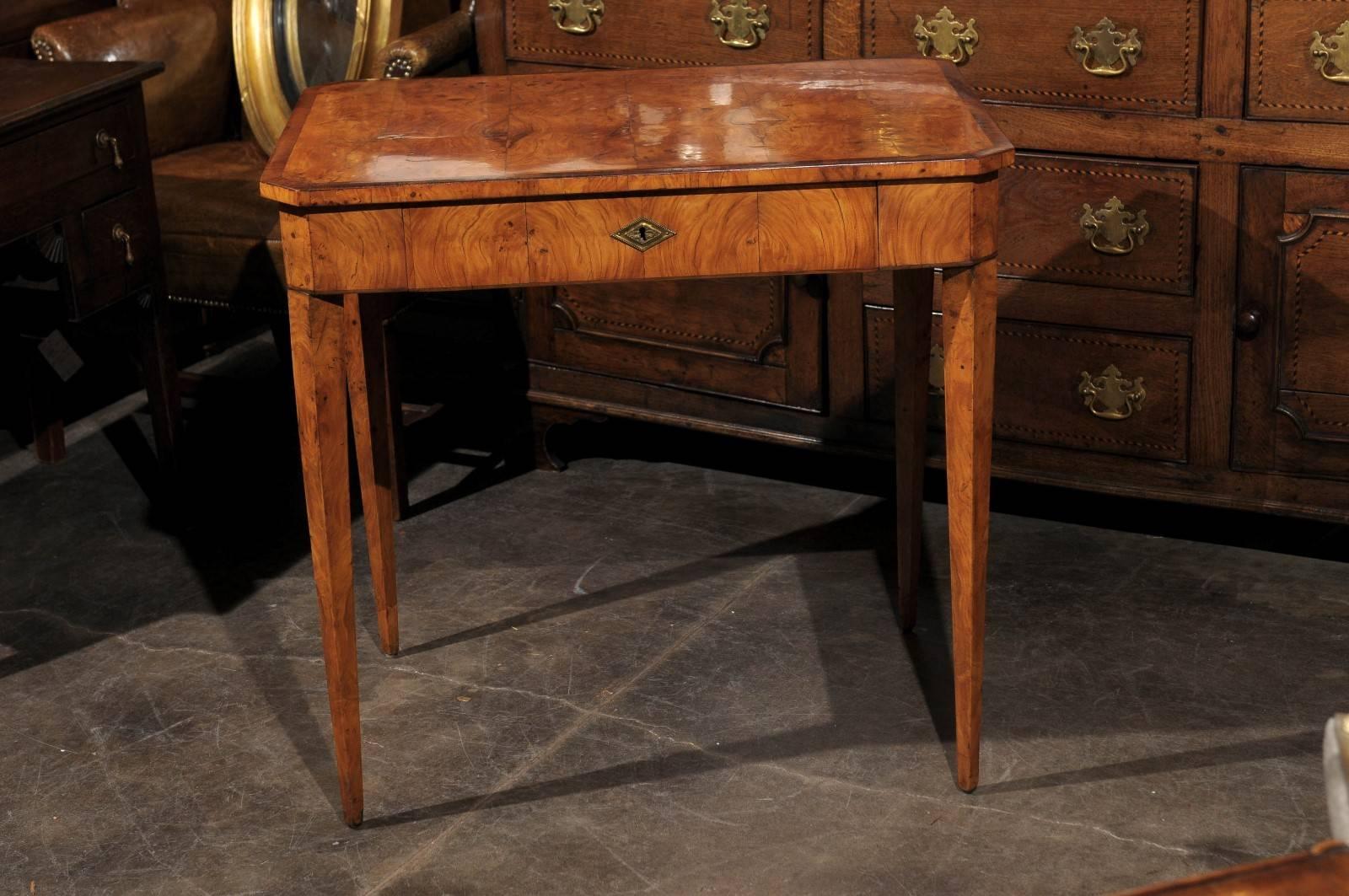 Wood 1840s Austrian Biedermeier Table with Contrasting Cross-banded Inlay and Drawer