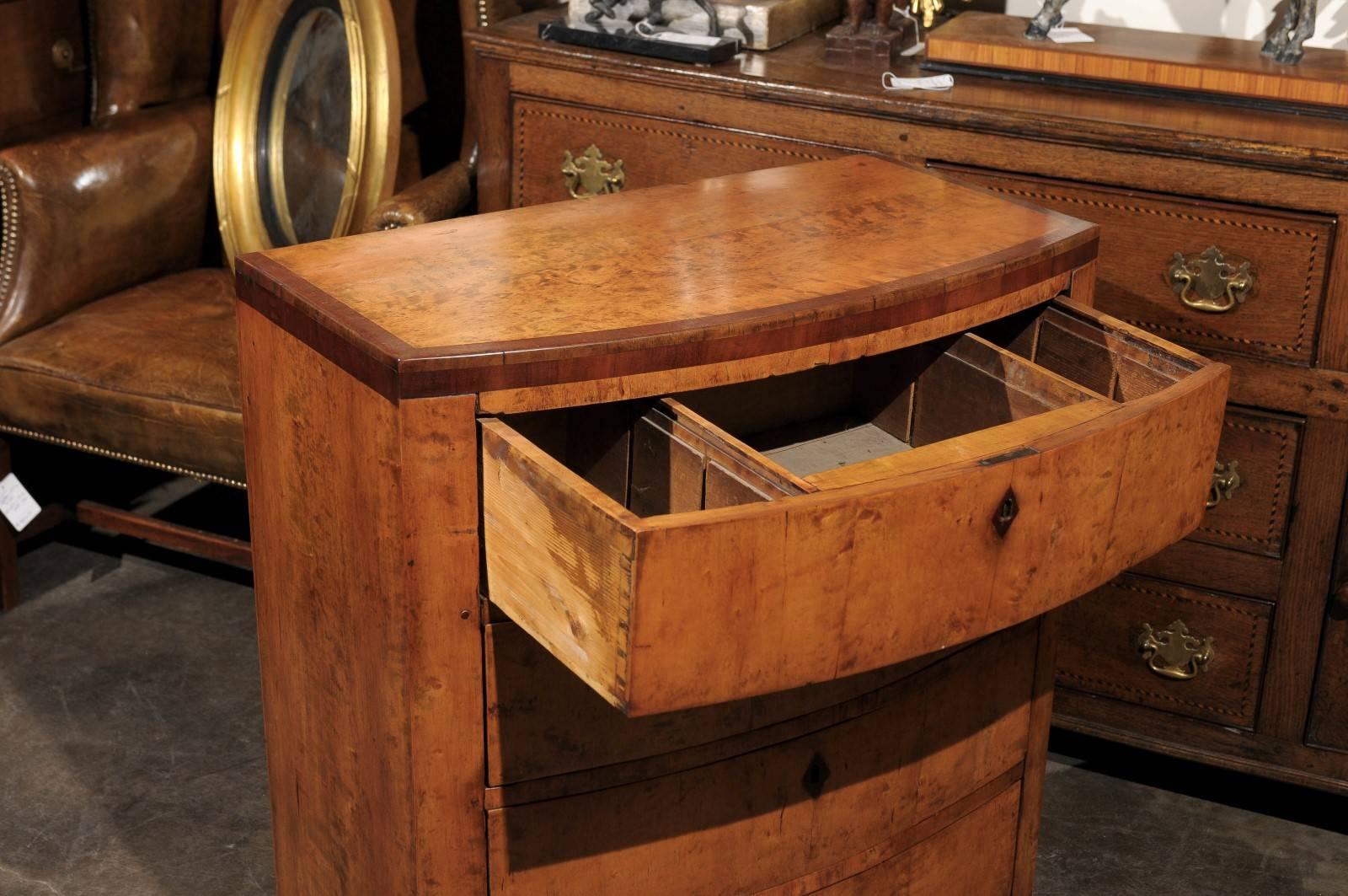 1860s Austrian Biedermeier Bow Front Commode with Contrasting Banded Inlays 2