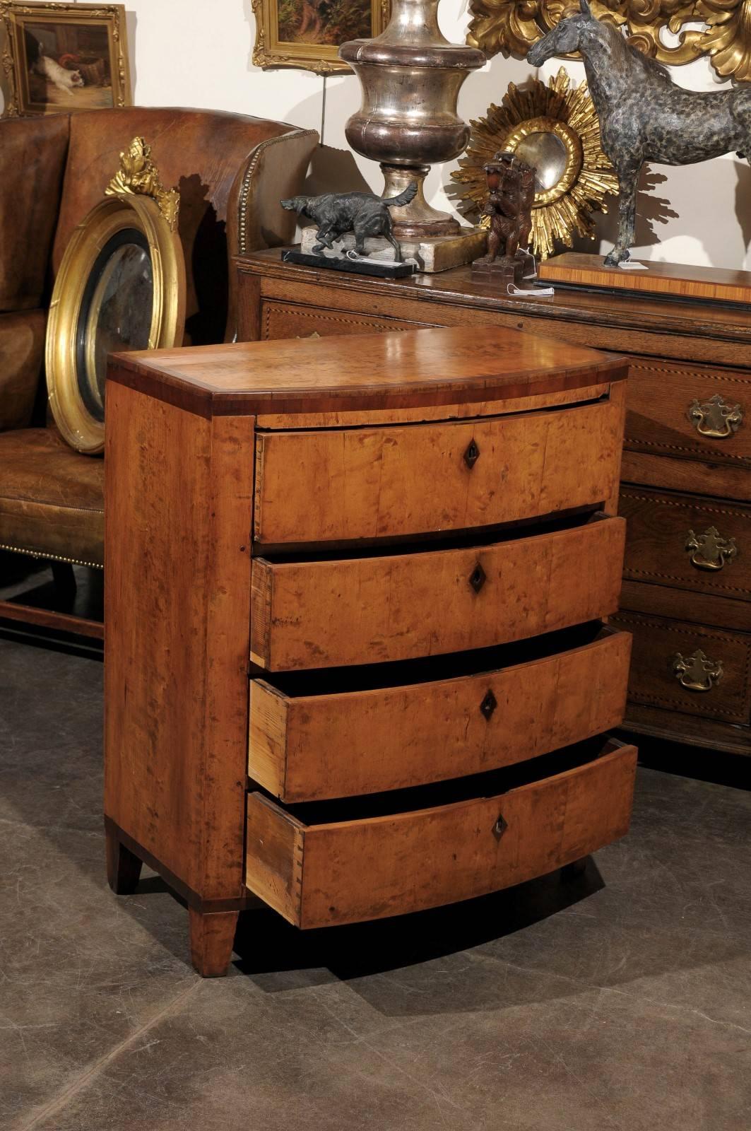 1860s Austrian Biedermeier Bow Front Commode with Contrasting Banded Inlays 3