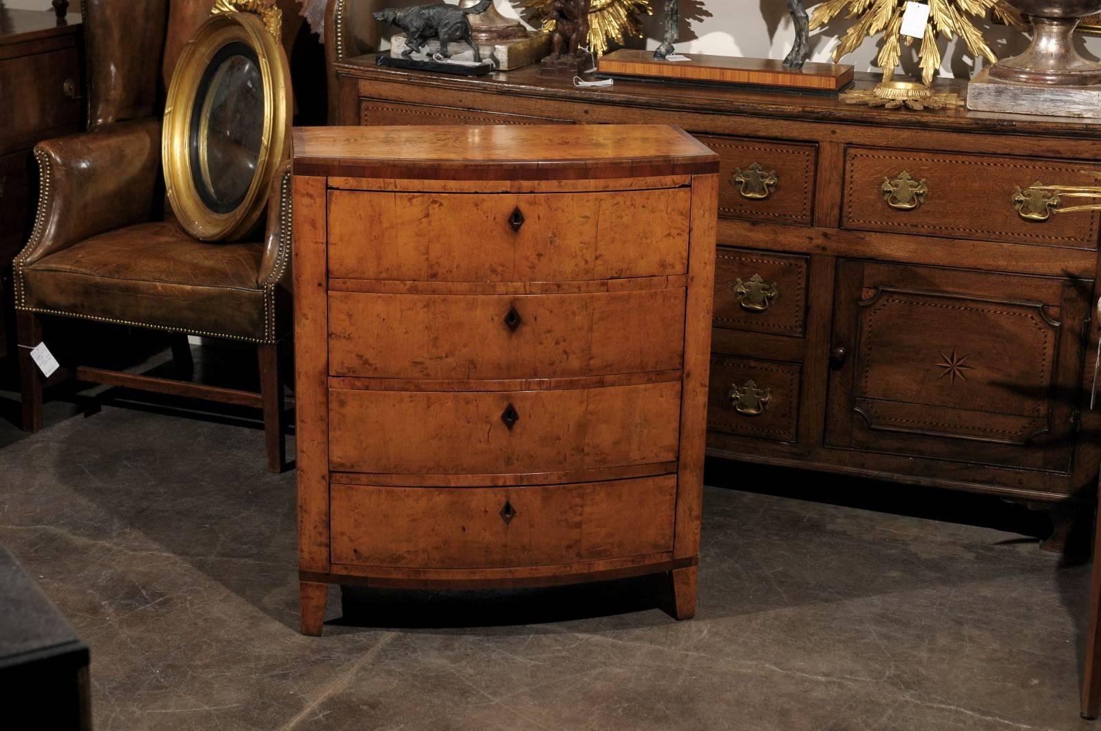 1860s Austrian Biedermeier Bow Front Commode with Contrasting Banded Inlays In Excellent Condition In Atlanta, GA