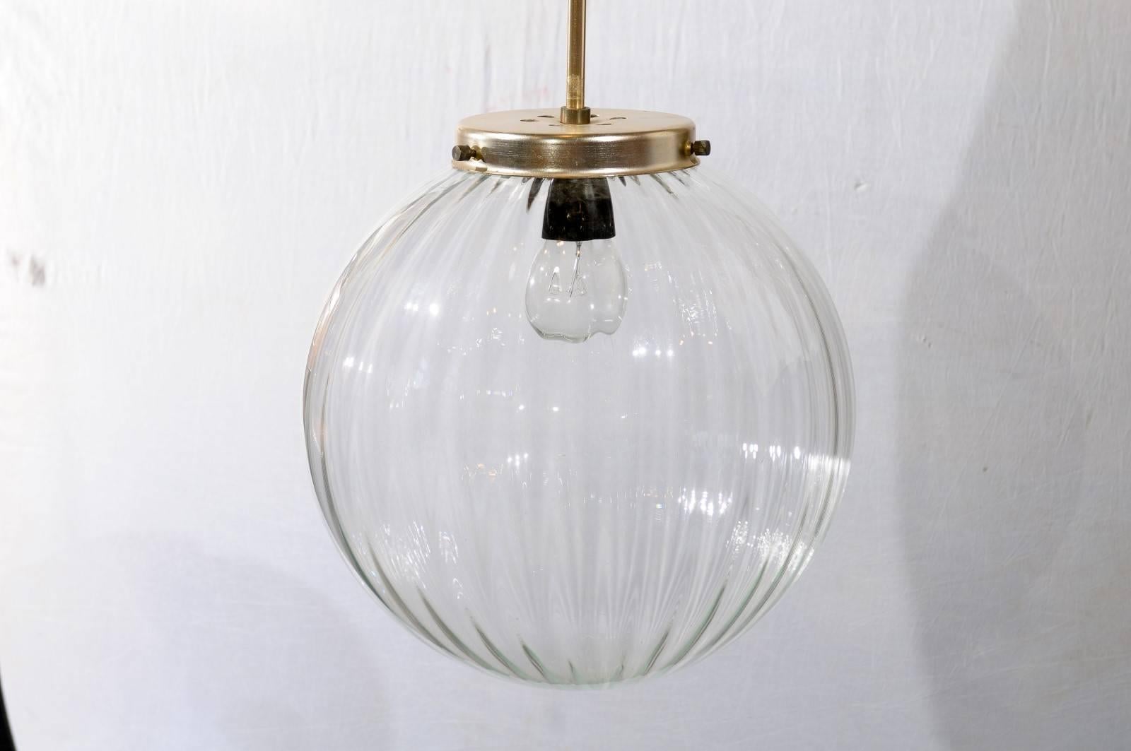 Vintage Belgian Glass Single Light Globe Pendant with Metal Rod at