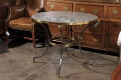 French Directoire Style Mid 20th Century Steel, Brass and Marble Top Round Table