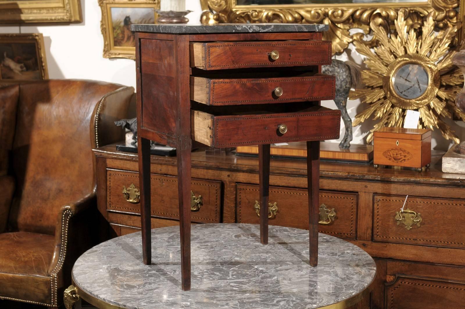 Mid-19th Century Petite French Three-Drawer Commode, Grey Marble Top and Banding 1