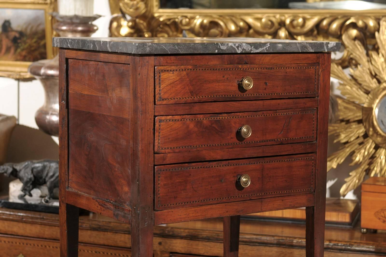 Mid-19th Century Petite French Three-Drawer Commode, Grey Marble Top and Banding 3