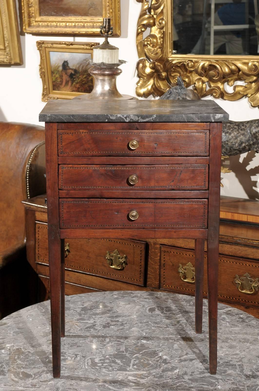 Mid-19th Century Petite French Three-Drawer Commode, Grey Marble Top and Banding 4