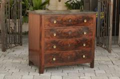 French Burled Mahogany 19th Century Marble-Top Small Size Commode