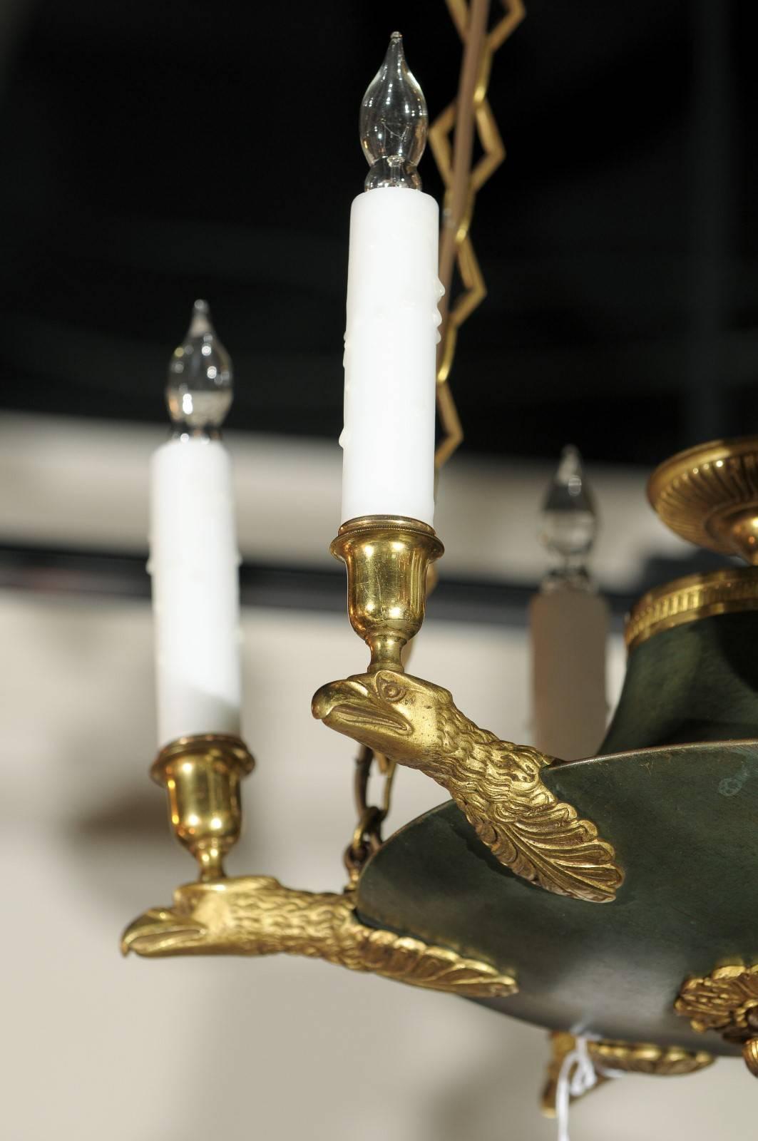 French Small Empire style Chandelier with Gold Colored Eagle Arms, Early 1900s 1