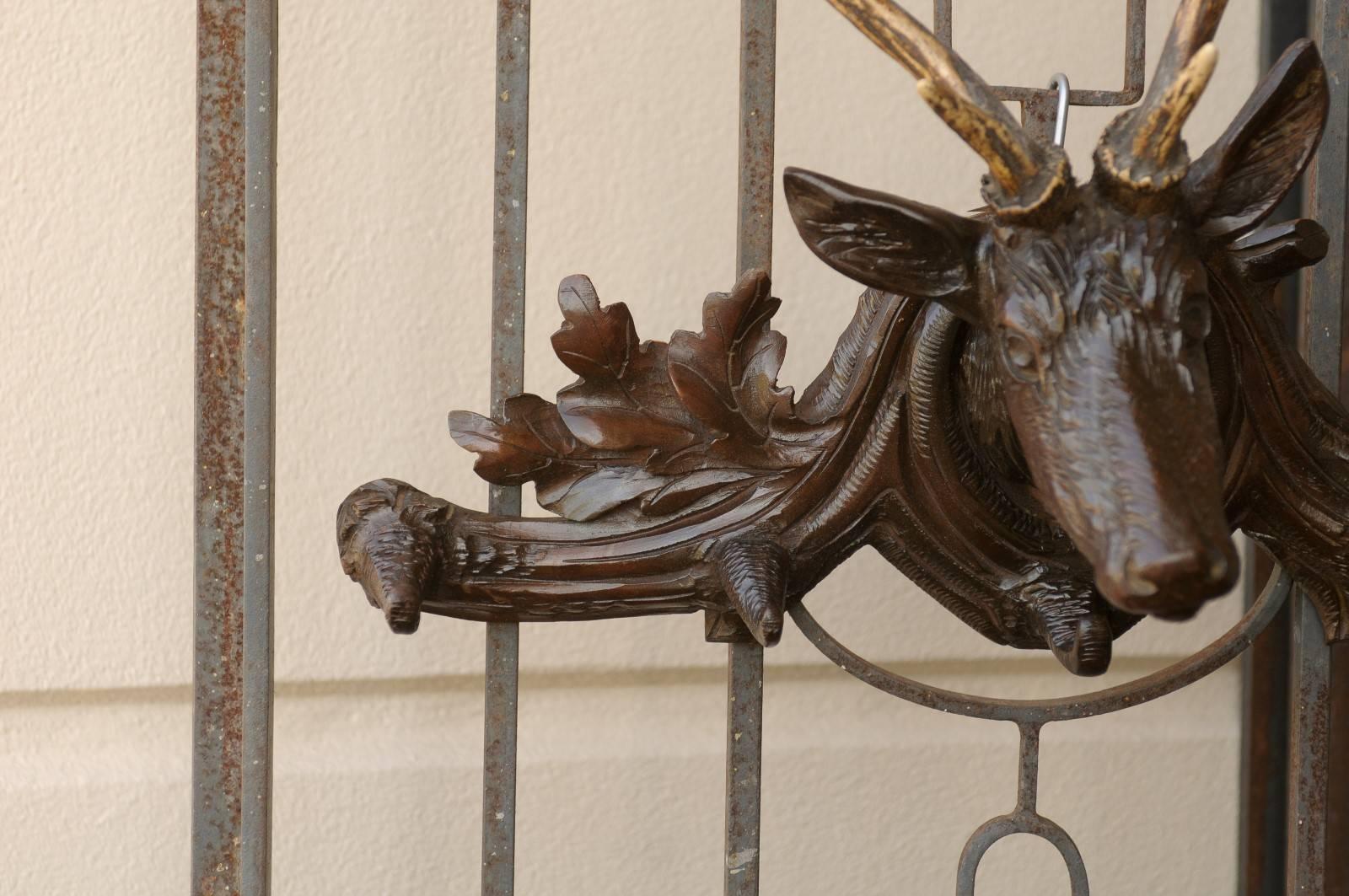 Turn of the Century French Carved Wall-Mounted Deer Head Coat Rack with Antlers In Excellent Condition In Atlanta, GA