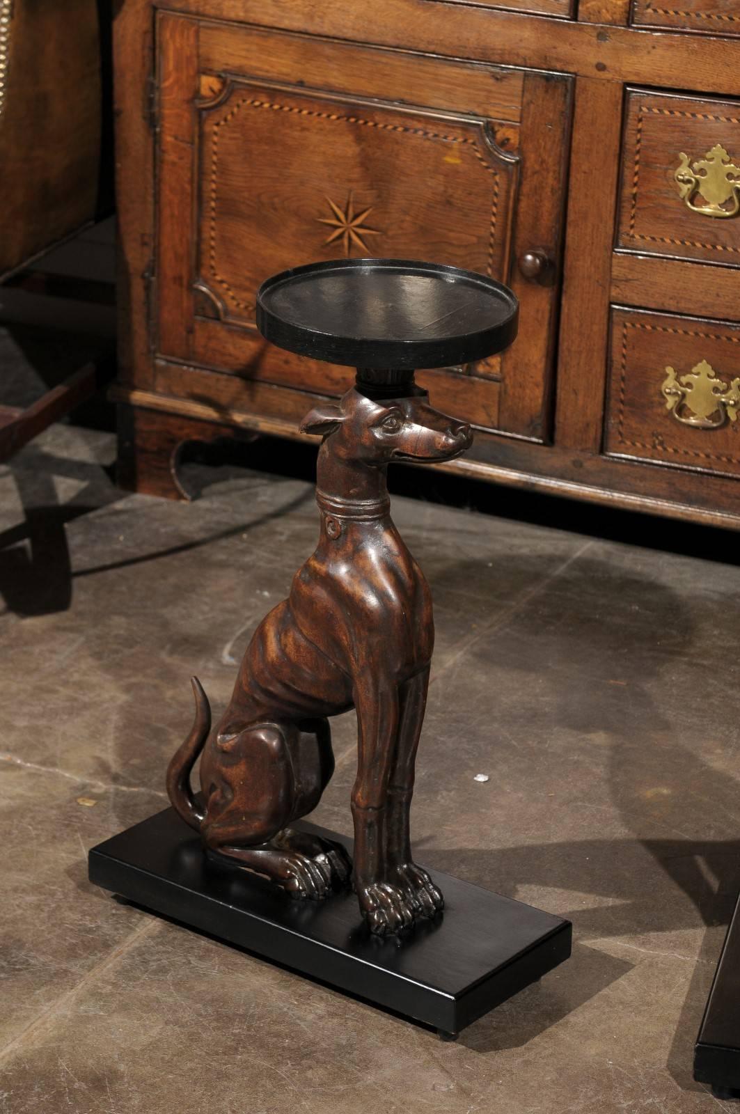 19th Century English Pair of Carved Wood Greyhound Side Tables on Bases 4