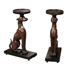 19th Century English Pair of Carved Wood Greyhound Side Tables on Bases