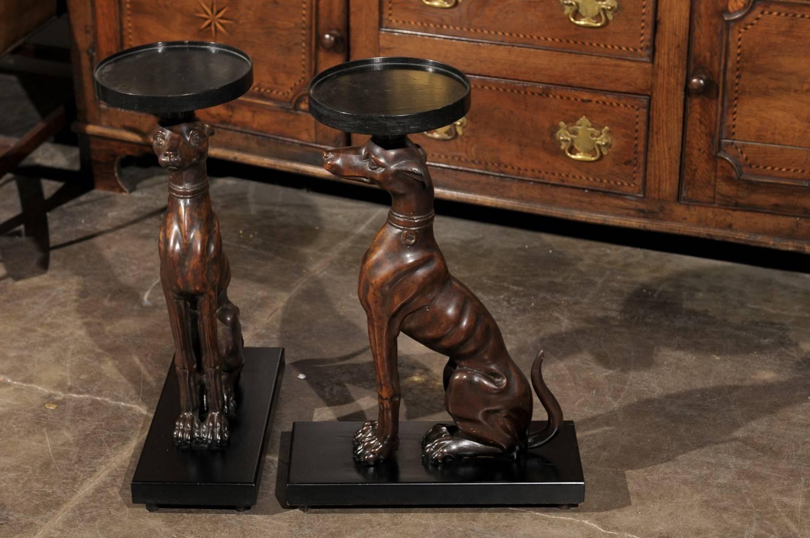 19th Century English Pair of Carved Wood Greyhound Side Tables on Bases 5