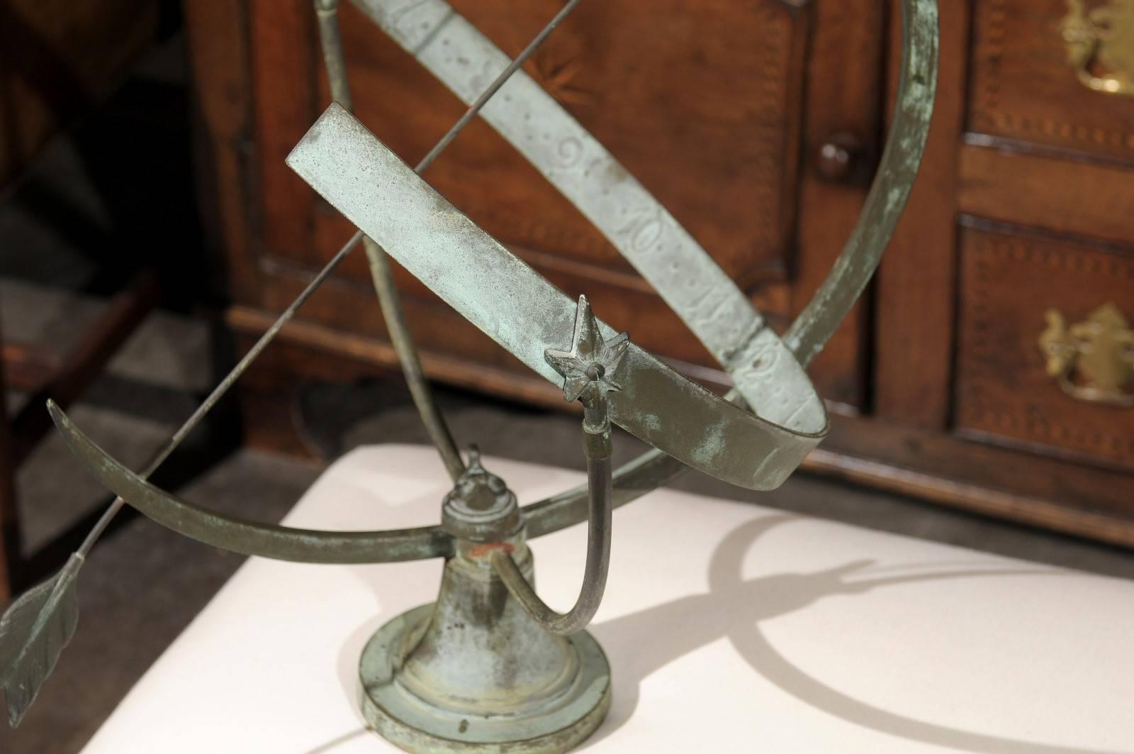 Early 20th Century Metal Armillary Sphere Sundial with Arrow In Excellent Condition In Atlanta, GA