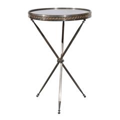 Round Silver plate Mid-Century Mirror Top Table