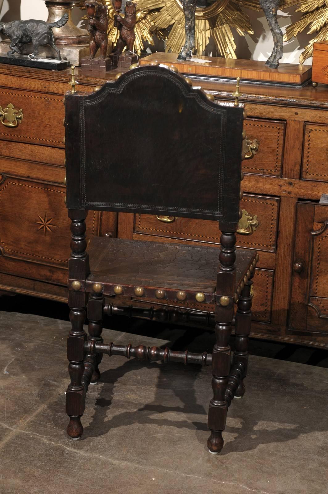 English Early 20th Century Single Leather Side Spanish Renaissance Style Chair 1