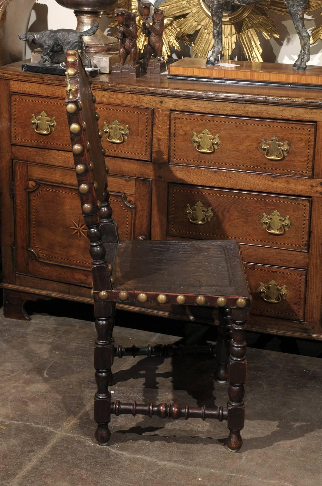 English Early 20th Century Single Leather Side Spanish Renaissance Style Chair 3