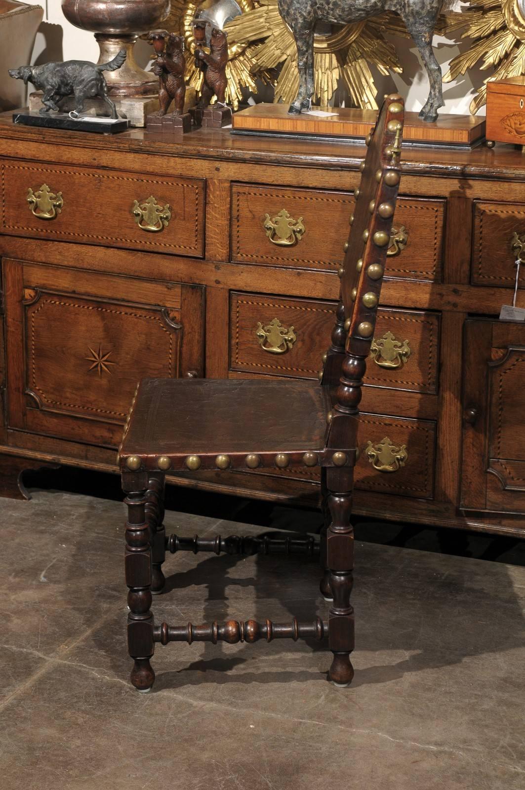 English Early 20th Century Single Leather Side Spanish Renaissance Style Chair 2